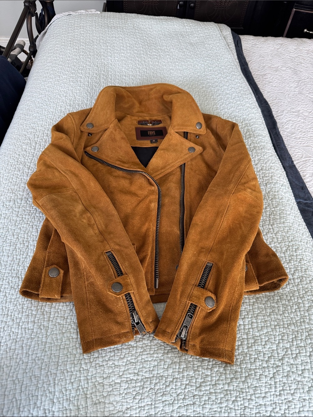 Frye Suede Moto Jacket in Chestnut Tan